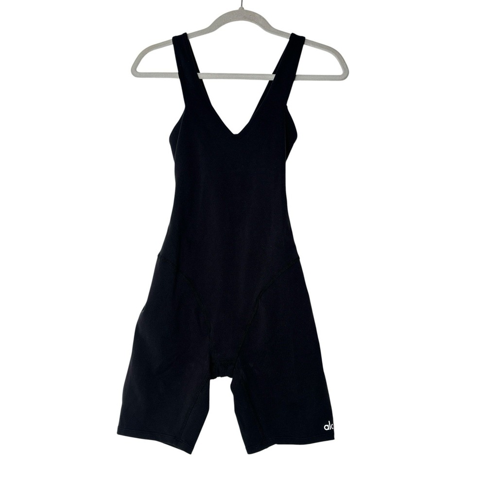 ALO YOGA Bodysuit Romper Shorts Women's‎ XS Black Sleeveless Stretch Atheisure